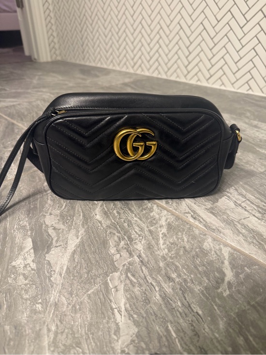 Gucci Handbags - Gucci Marmont Black Chevron GG Leather Crossbody Bag with Gold Hardware